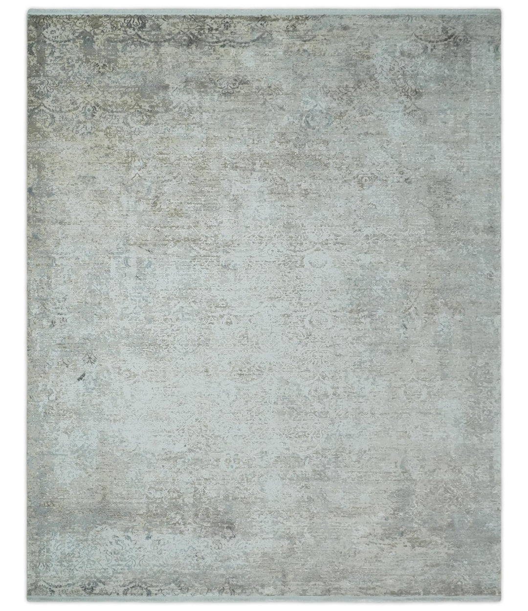 Beige, Brown and Silver Antique Finish, Vintage look, Art Silk Area Rug, Living Room Rug | TRDMM4 - The Rug Decor