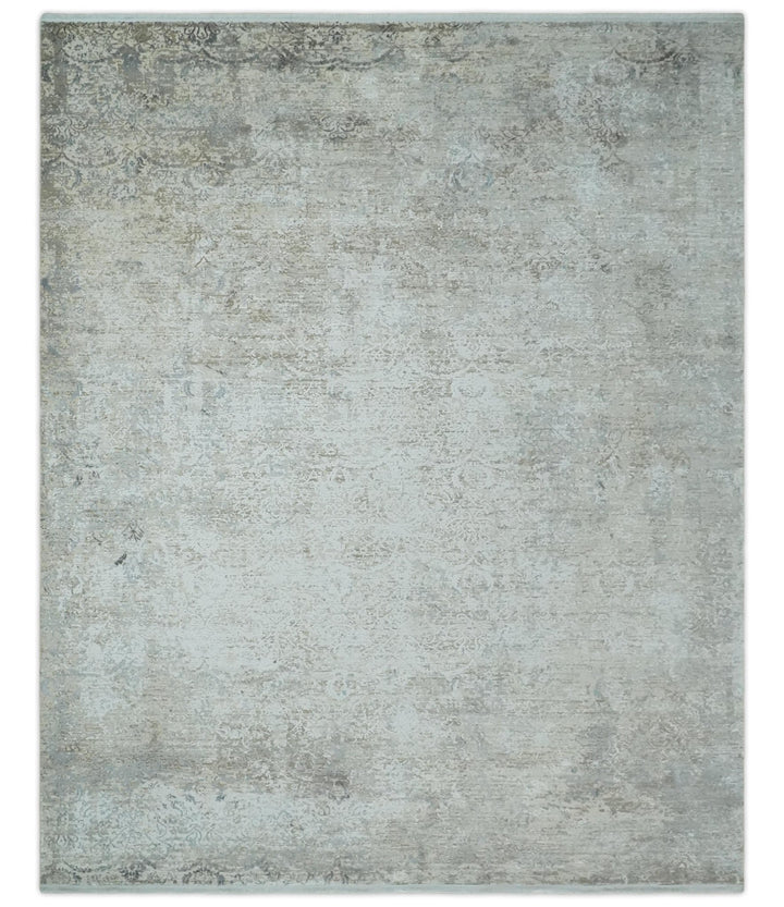 Beige, Brown and Silver Antique Finish, Vintage look, Art Silk Area Rug, Living Room Rug | TRDMM4 - The Rug Decor