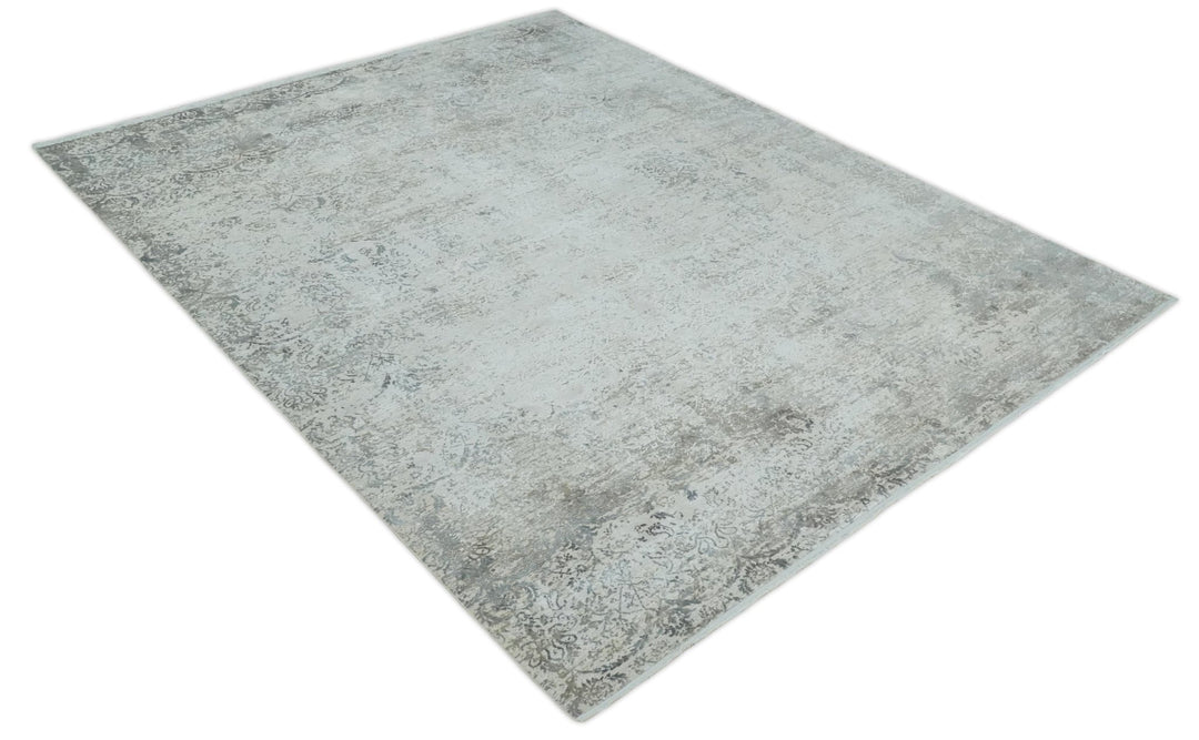 Beige, Brown and Silver Antique Finish, Vintage look, Art Silk Area Rug, Living Room Rug | TRDMM4 - The Rug Decor