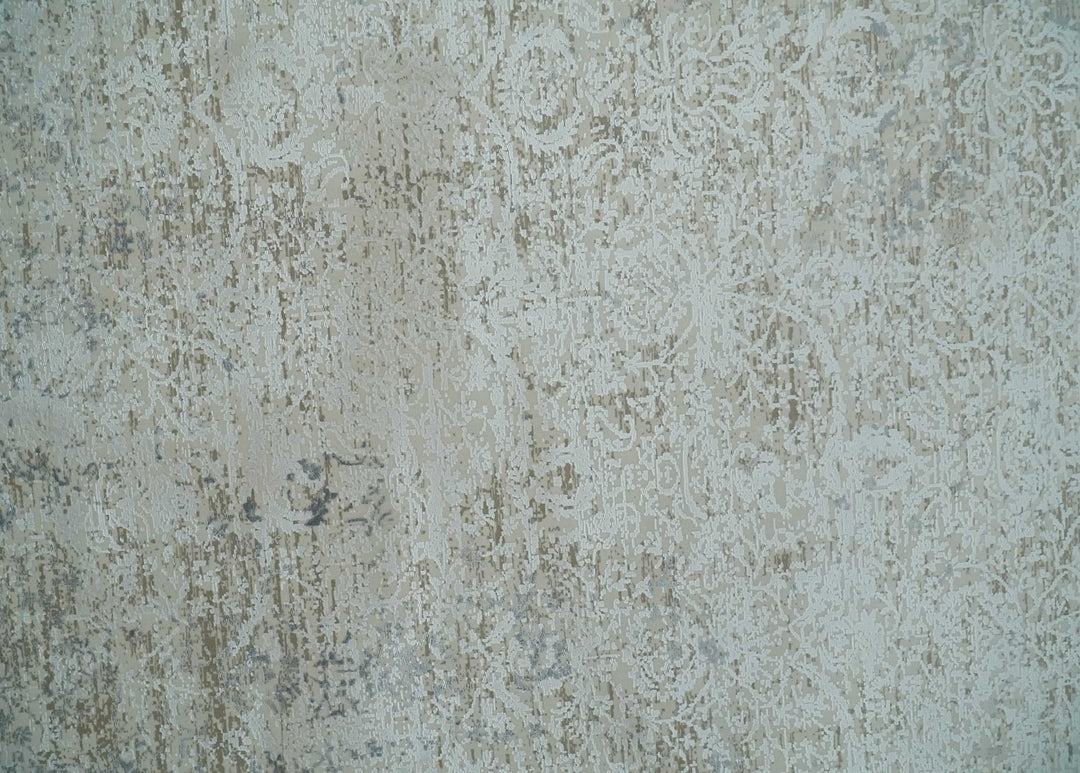 Beige, Brown and Silver Antique Finish, Vintage look, Art Silk Area Rug, Living Room Rug | TRDMM4 - The Rug Decor