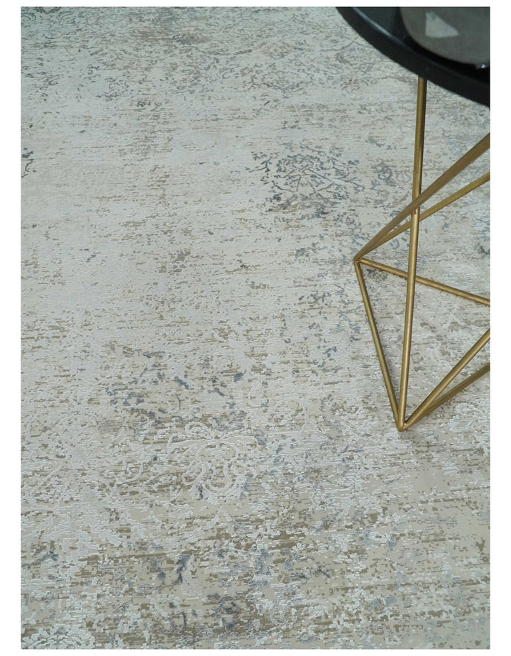 Beige, Brown and Silver Antique Finish, Vintage look, Art Silk Area Rug, Living Room Rug | TRDMM4 - The Rug Decor