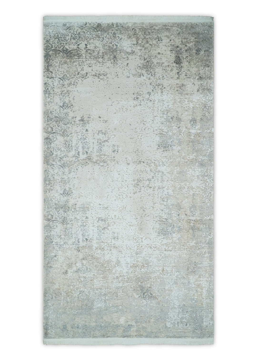 Beige, Brown and Silver Antique Finish, Vintage look, Art Silk Area Rug, Living Room Rug | TRDMM4 - The Rug Decor
