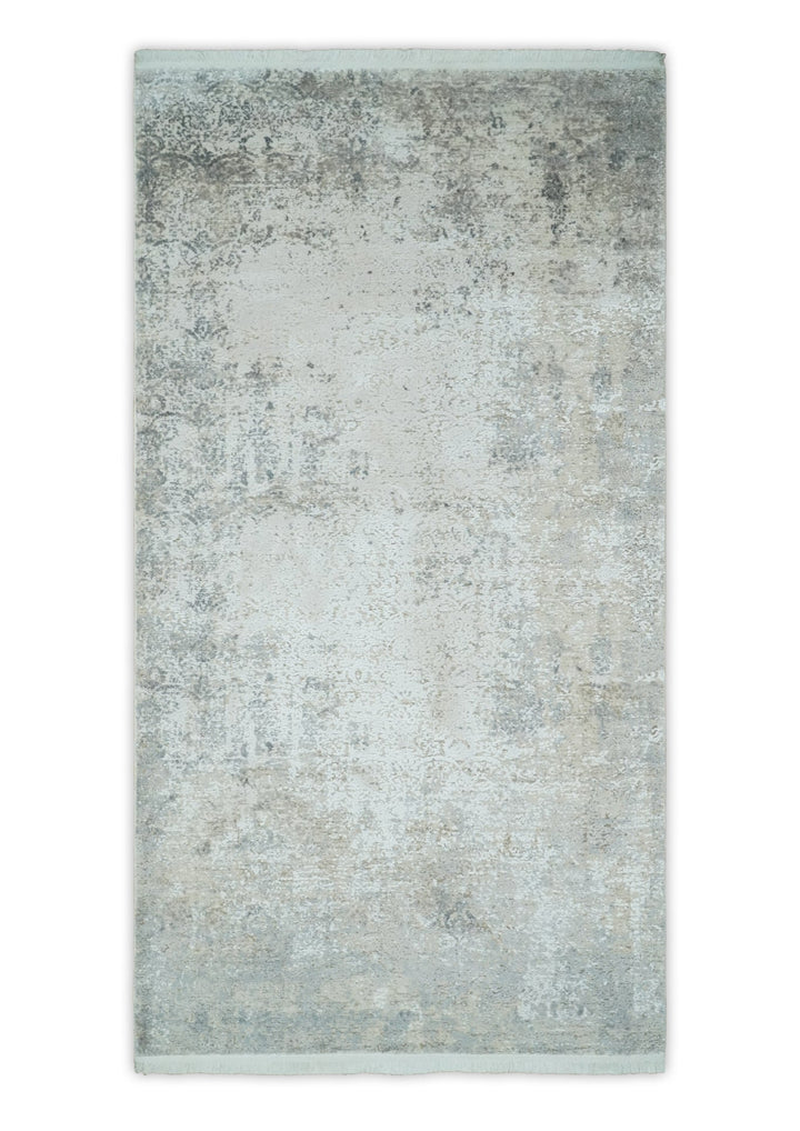 Beige, Brown and Silver Antique Finish, Vintage look, Art Silk Area Rug, Living Room Rug | TRDMM4 - The Rug Decor
