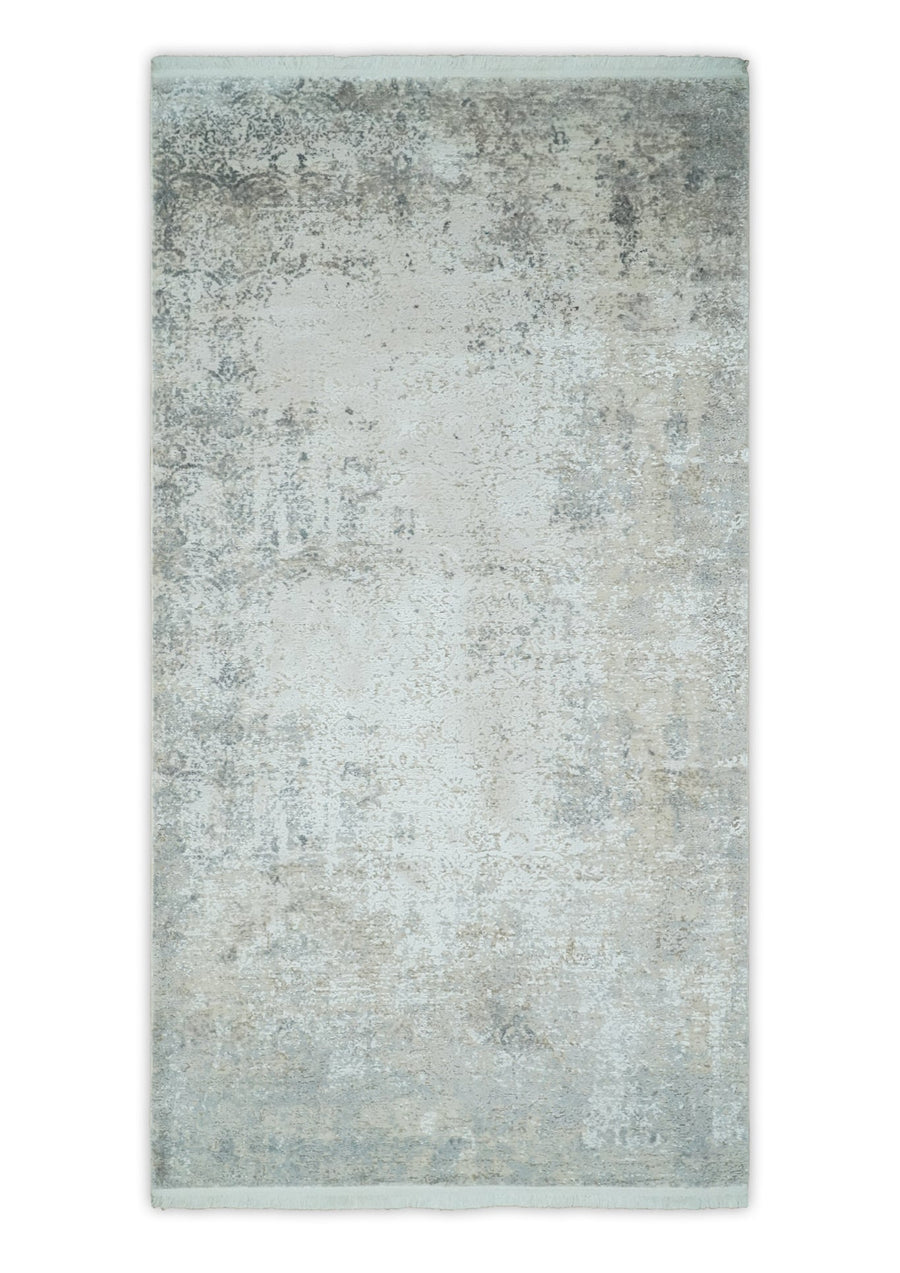 Beige, Brown and Silver Antique Finish, Vintage look, Art Silk Area Rug, Living Room Rug | TRDMM4 - The Rug Decor