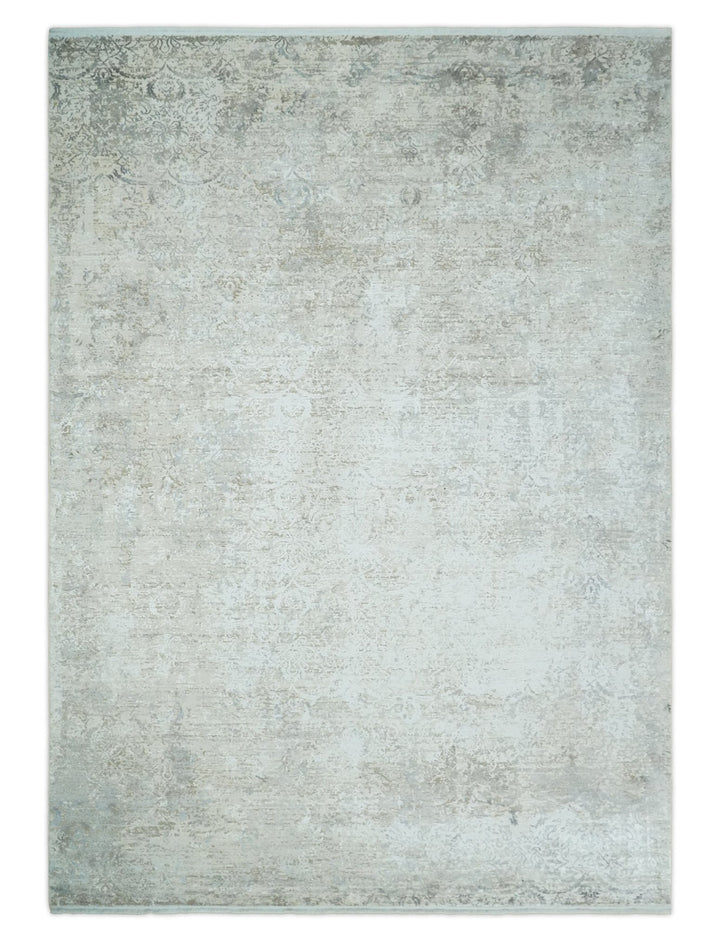 Beige, Brown and Silver Antique Finish, Vintage look, Art Silk Area Rug, Living Room Rug | TRDMM4 - The Rug Decor