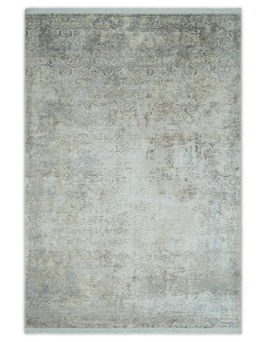 Beige, Brown and Silver Antique Finish, Vintage look, Art Silk Area Rug, Living Room Rug | TRDMM4 - The Rug Decor