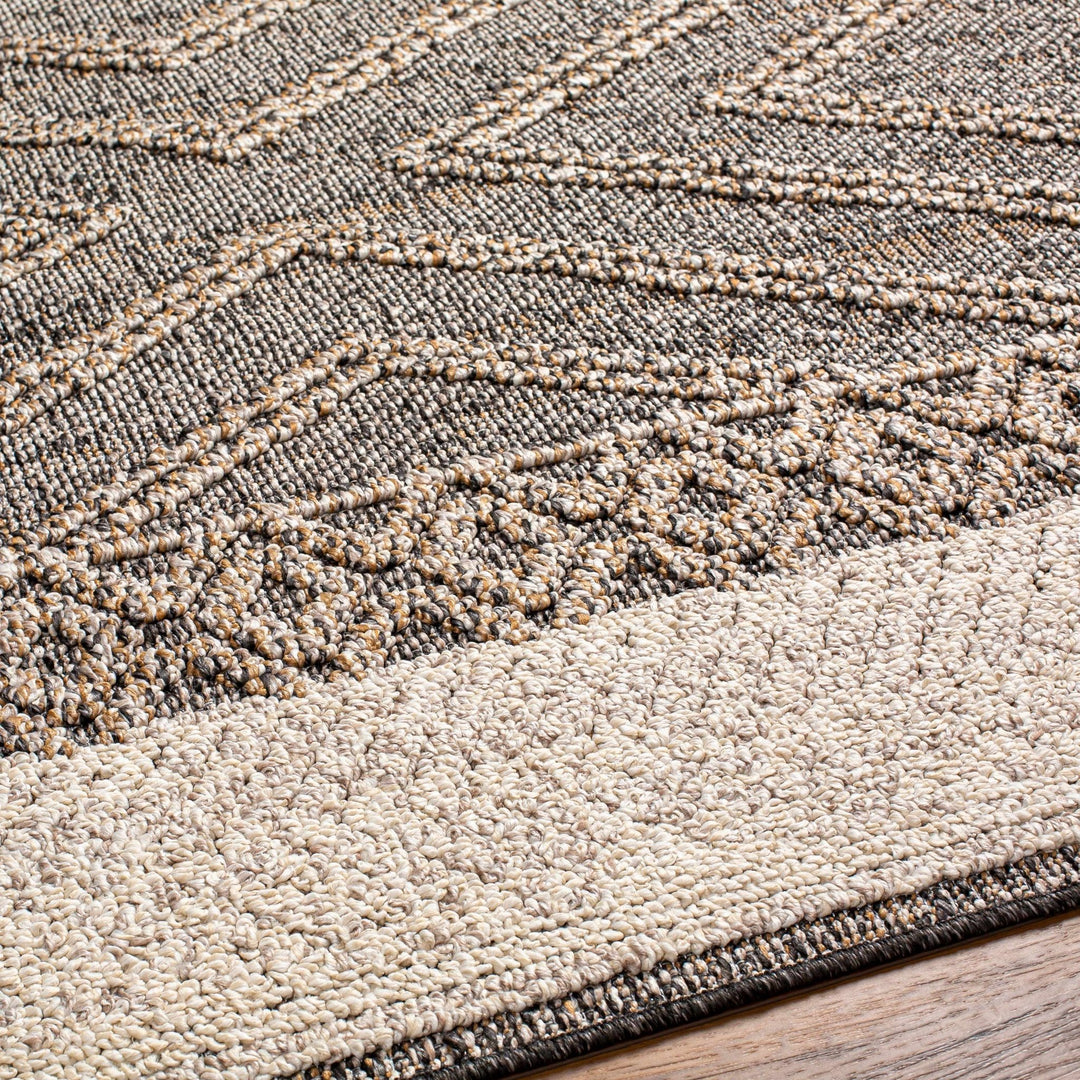 Beige, Charcoal and Gold Geometrical Design Outdoor Machine Woven Area Rug - The Rug Decor