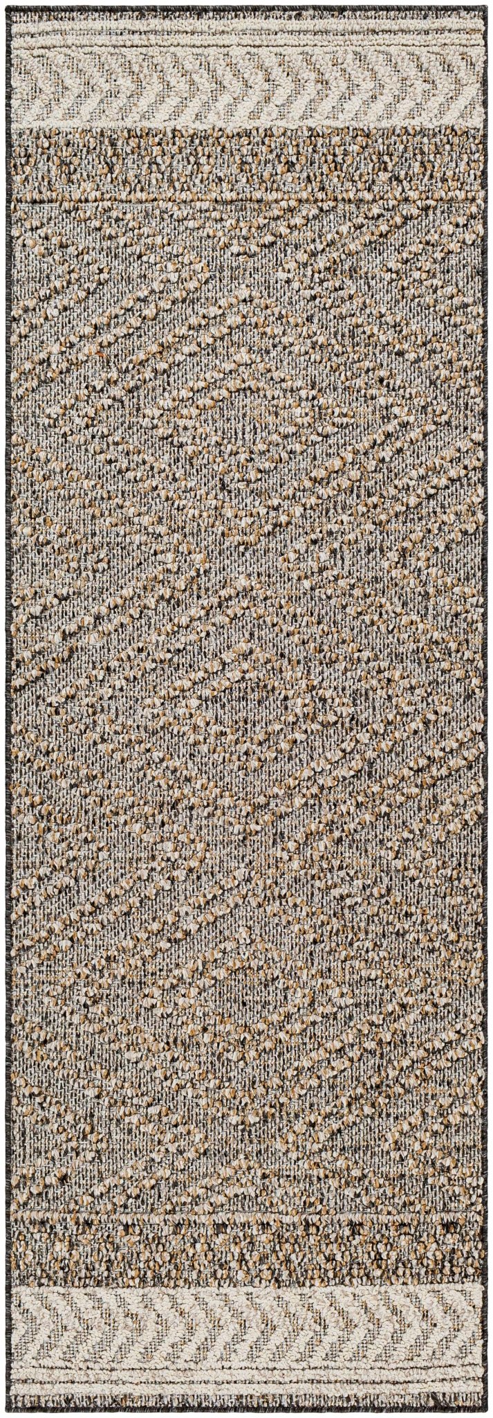 Beige, Charcoal and Gold Geometrical Design Outdoor Machine Woven Area Rug - The Rug Decor