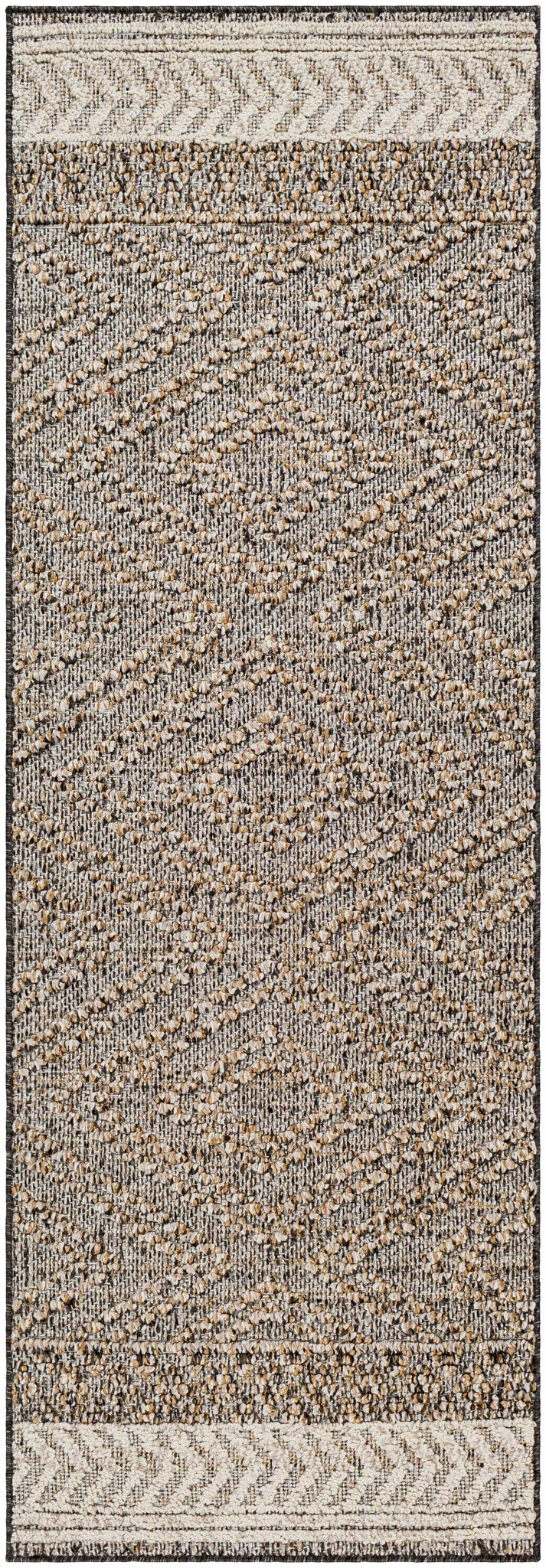 Beige, Charcoal and Gold Geometrical Design Outdoor Machine Woven Area Rug - The Rug Decor