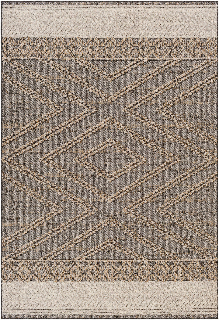 Beige, Charcoal and Gold Geometrical Design Outdoor Machine Woven Area Rug - The Rug Decor