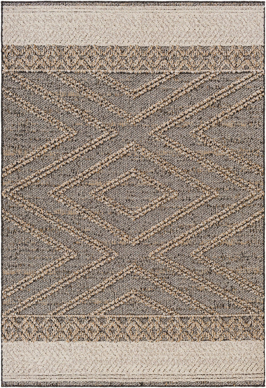 Beige, Charcoal and Gold Geometrical Design Outdoor Machine Woven Area Rug - The Rug Decor