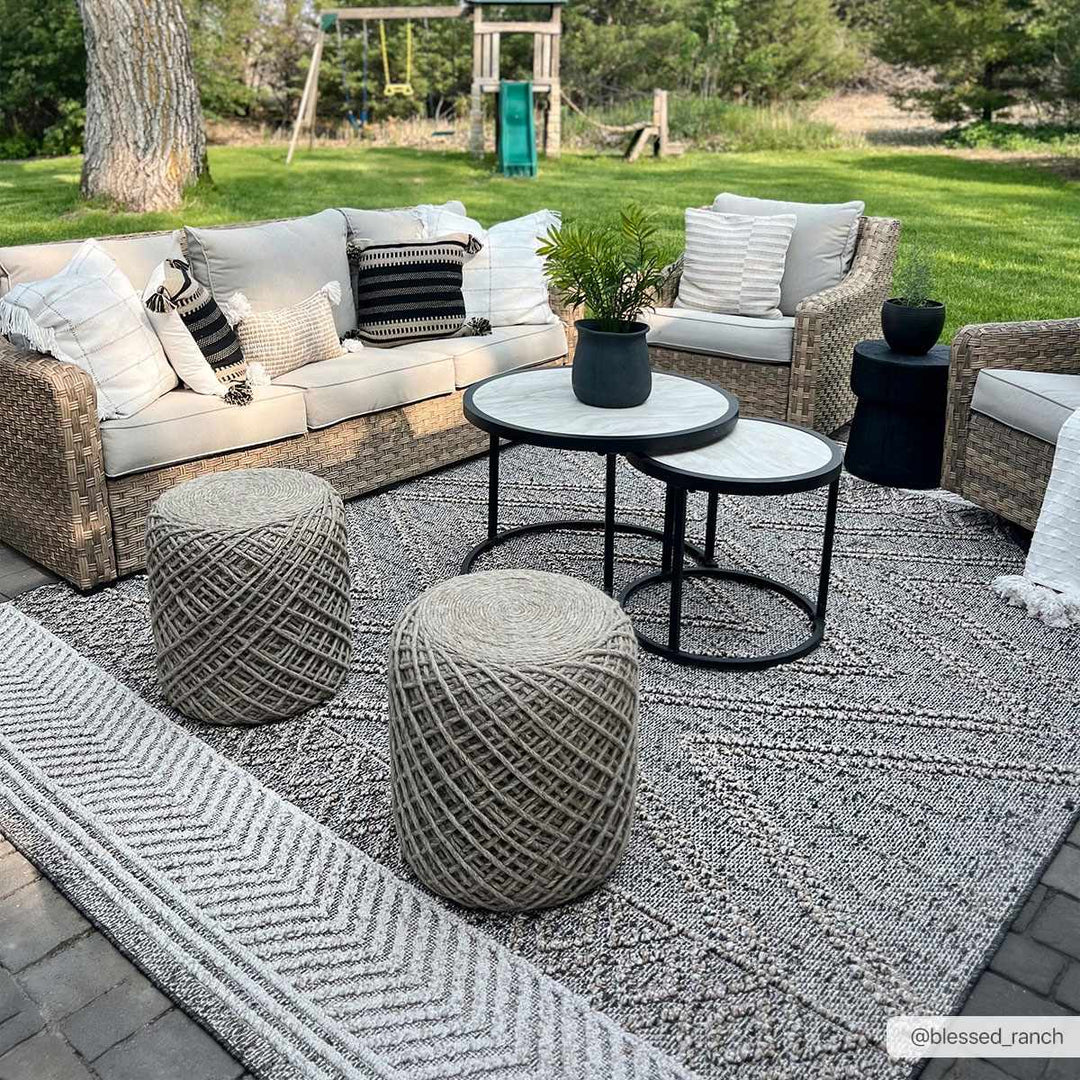 Beige, Charcoal and Gold Geometrical Design Outdoor Machine Woven Area Rug - The Rug Decor