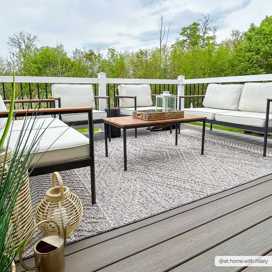 Beige, Charcoal and Gold Geometrical Design Outdoor Machine Woven Area Rug - The Rug Decor