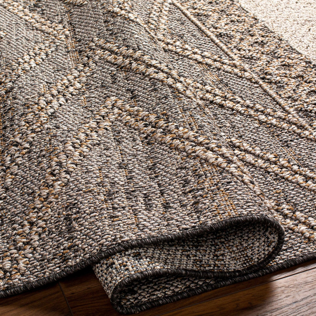 Beige, Charcoal and Gold Geometrical Design Outdoor Machine Woven Area Rug - The Rug Decor