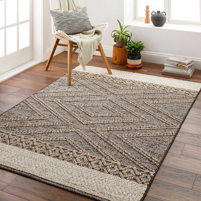 Beige, Charcoal and Gold Geometrical Design Outdoor Machine Woven Area Rug - The Rug Decor