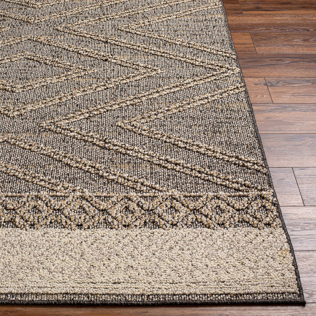 Beige, Charcoal and Gold Geometrical Design Outdoor Machine Woven Area Rug - The Rug Decor