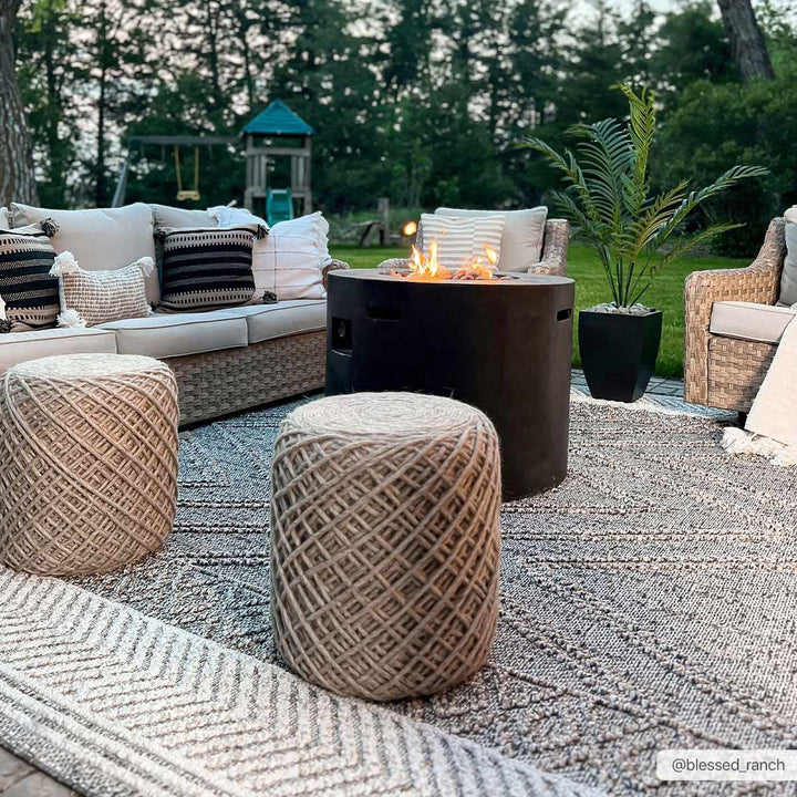 Beige, Charcoal and Gold Geometrical Design Outdoor Machine Woven Area Rug - The Rug Decor