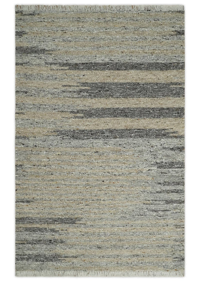 Beige, Charcoal and Gray Hand Woven Dhurrie Rug size 5x8, 6x8, 8x10 and 9x12 Area Rug, Layering, Kids Rug | UL50 - The Rug Decor