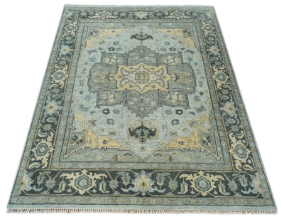 Beige, Gray and Charcoal Hand Knotted Antique 5x8, 6x9, 8x10, 9x12, 10x14 and 12x15 Traditional Heriz Serapi Wool Rug | TRDCP994810 - The Rug Decor