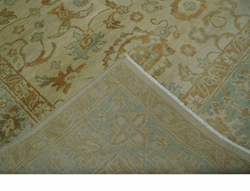 Beige, Gray and Olive Antique Floral Hand knotted Traditional Oushak 8x10 wool Area rug - The Rug Decor