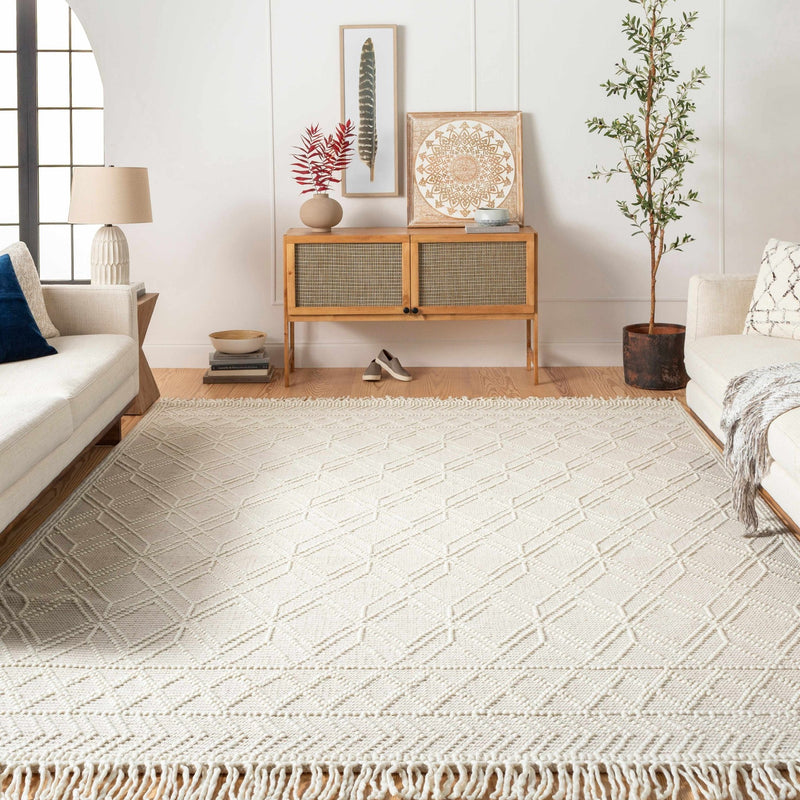 Beige Hand Woven Woolen Chunky and Soft Trellis Wool Area Rug - The Rug Decor
