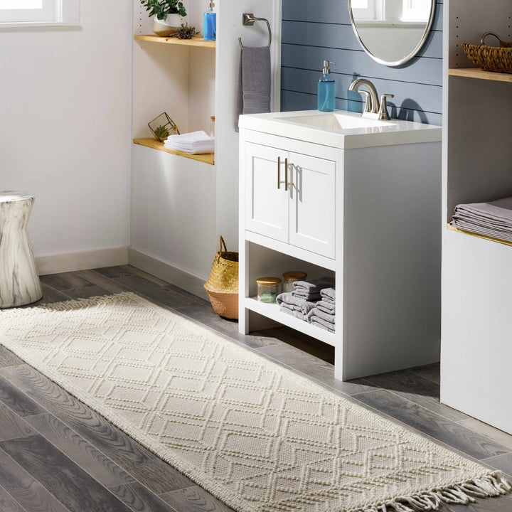 Beige Hand Woven Woolen Chunky and Soft Trellis Wool Area Rug - The Rug Decor