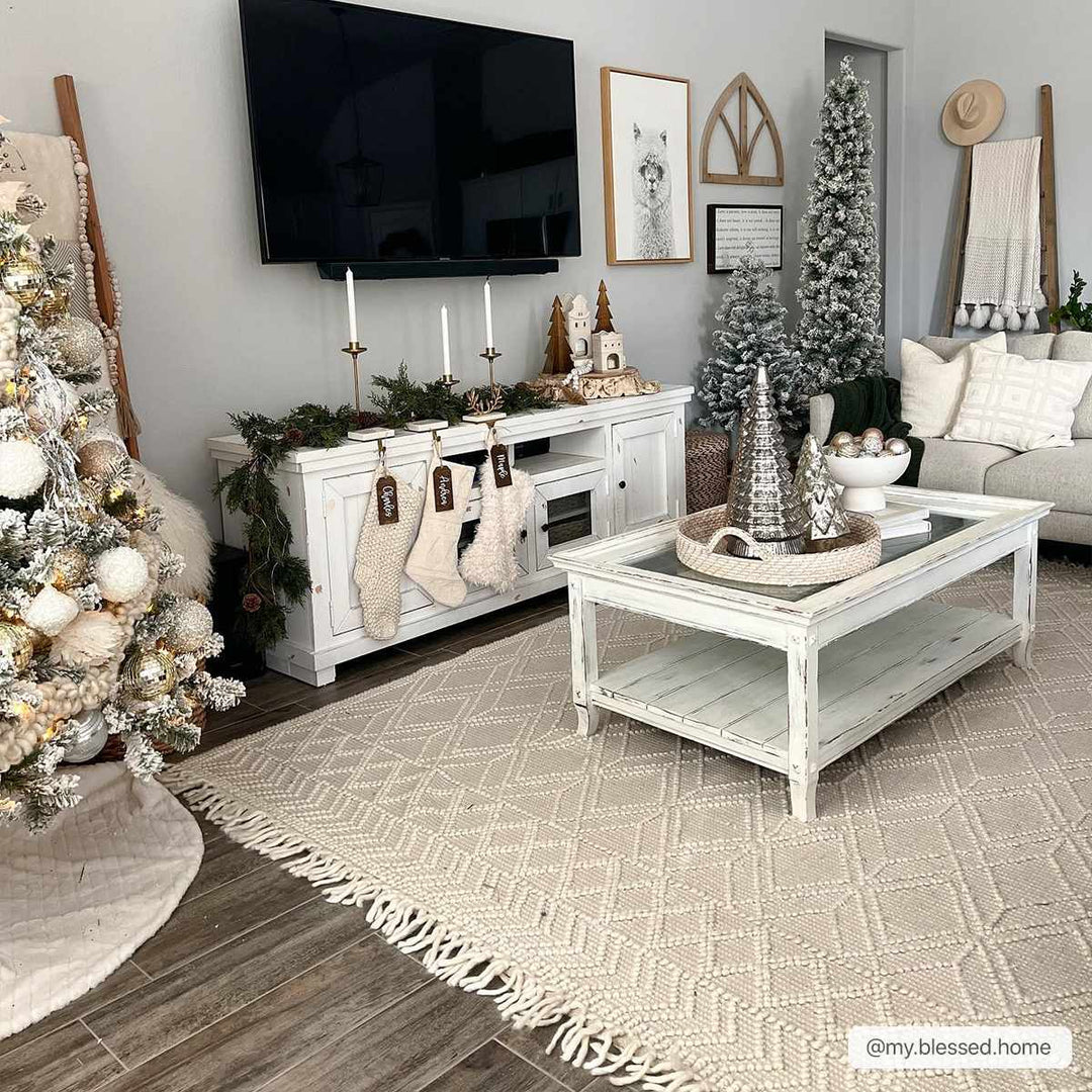 Beige Hand Woven Woolen Chunky and Soft Trellis Wool Area Rug - The Rug Decor