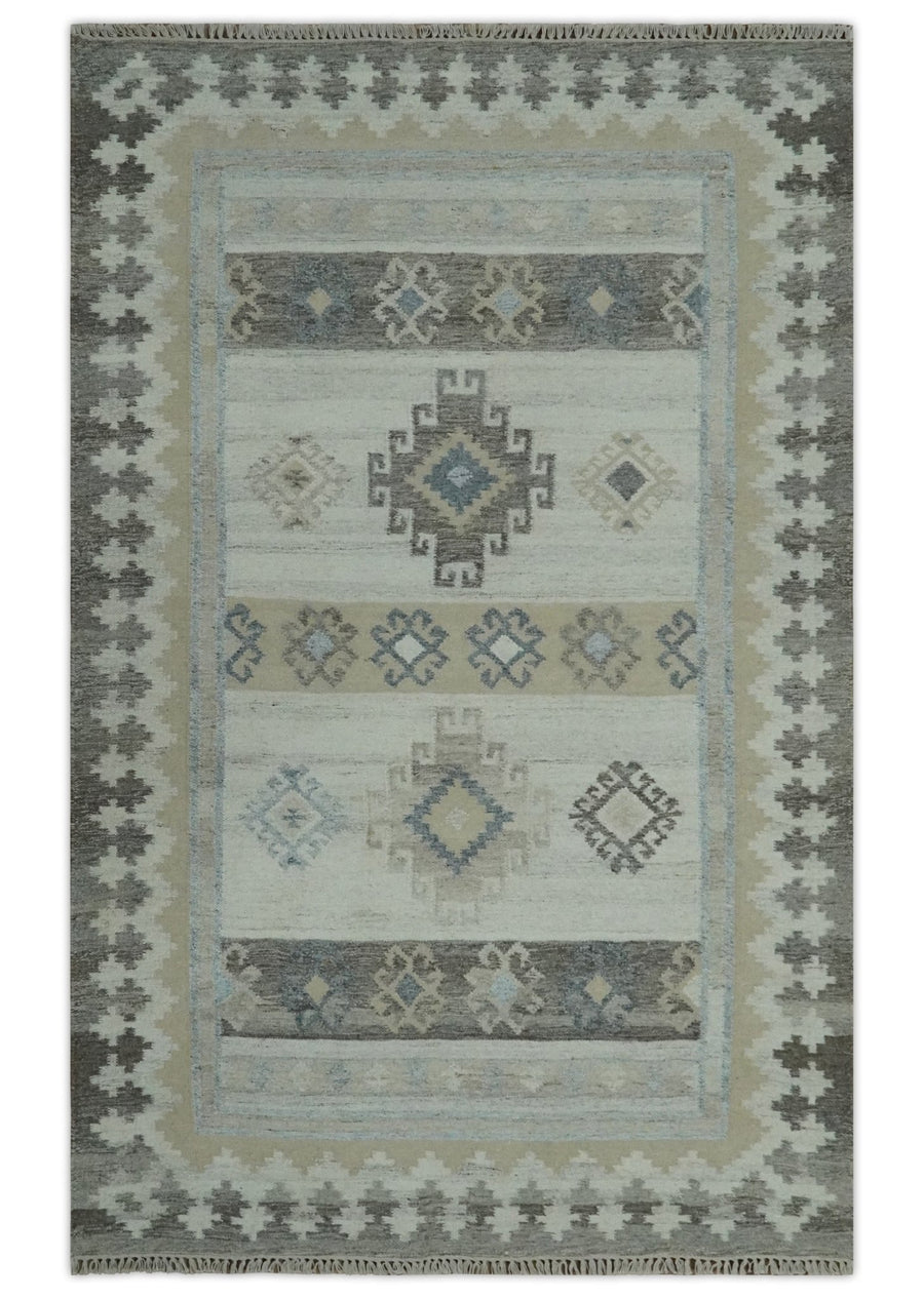 Beige, Ivory and Brown 5x8 Traditional Hand Woven Dari wool Area Rug - The Rug Decor