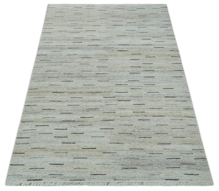 Beige, Ivory and Charcoal Modern Stripes Design 5x8 Dari Pet yard Area Rug - The Rug Decor
