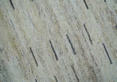 Beige, Ivory and Charcoal Modern Stripes Design 5x8 Dari Pet yard Area Rug - The Rug Decor
