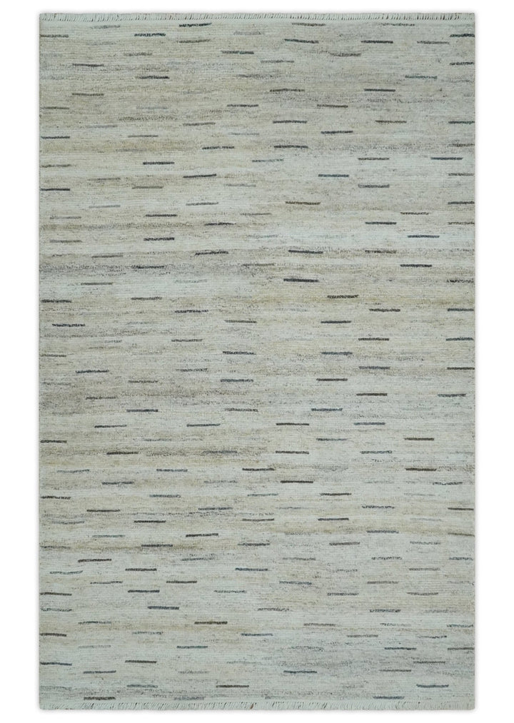 Beige, Ivory and Charcoal Modern Stripes Design 5x8 Dari Pet yard Area Rug - The Rug Decor