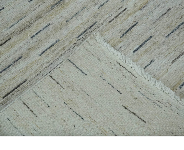 Beige, Ivory and Charcoal Modern Stripes Design 5x8 Dari Pet yard Area Rug - The Rug Decor