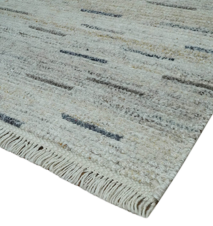 Beige, Ivory and Charcoal Modern Stripes Design 5x8 Dari Pet yard Area Rug - The Rug Decor