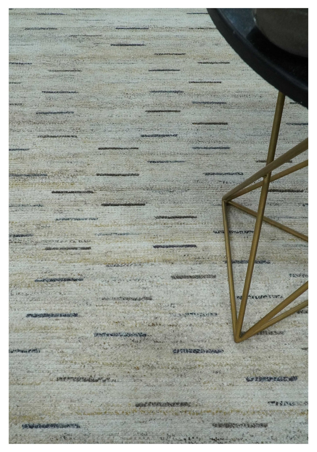 Beige, Ivory and Charcoal Modern Stripes Design 5x8 Dari Pet yard Area Rug - The Rug Decor