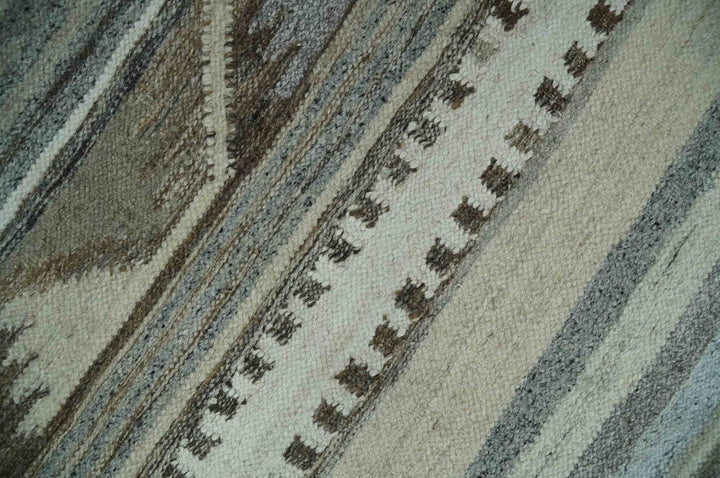 Beige, Ivory, Gray and Aqua Modern Stripes design 5.6x7.6 Hand Woven Dari wool Area Rug - The Rug Decor