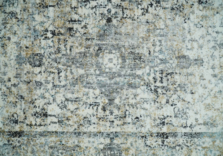 Beige, Olive and Gray and Black Antique Finish, Vintage look, Art Silk Area Rug, Living Room Rug | TRDMM7 - The Rug Decor