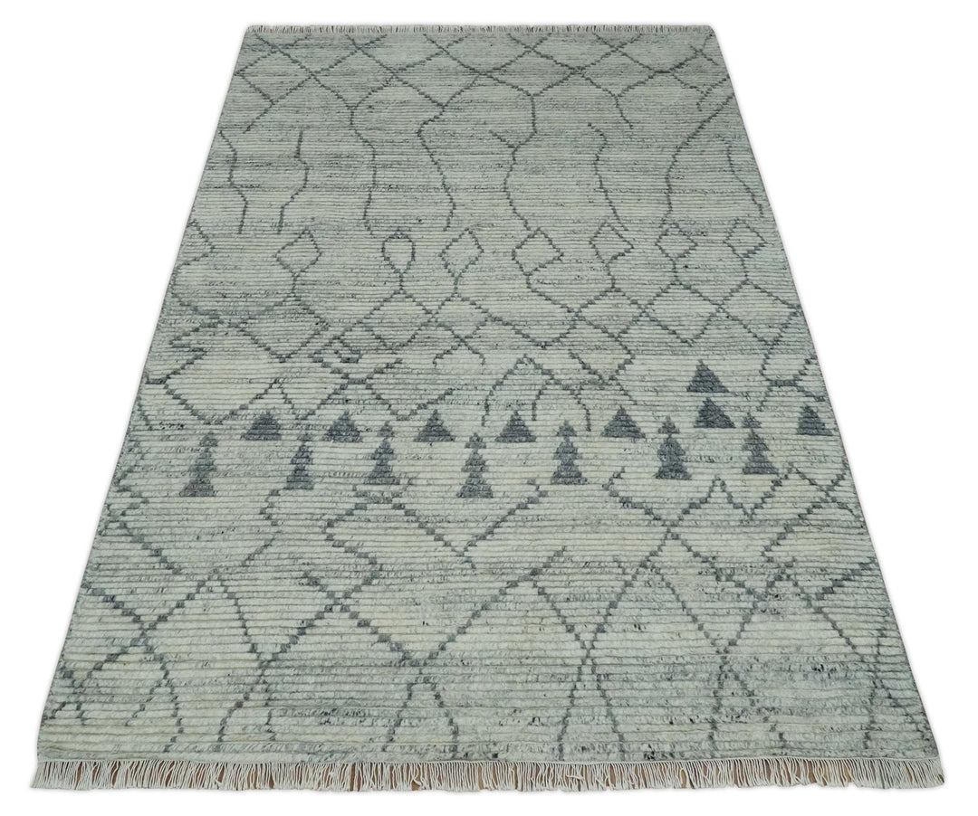 Beni Ourain Hand Woven Ivory and Moroccan Trellis Rug Made with Blended Wool 5x8, 8x10 and 9x12 | UL37 - The Rug Decor