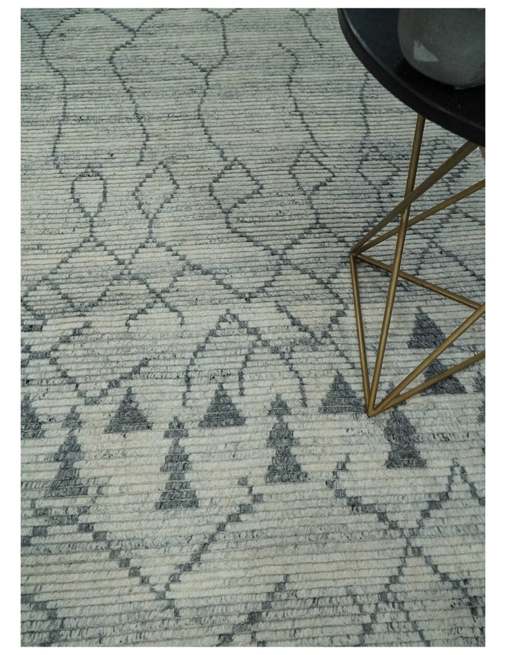 Beni Ourain Hand Woven Ivory and Moroccan Trellis Rug Made with Blended Wool 5x8, 8x10 and 9x12 | UL37 - The Rug Decor