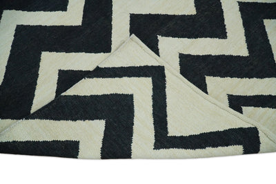 Black and Beige Outdoor Safe Hand Woven Dhurrie Rug Chevron Pattern - The Rug Decor