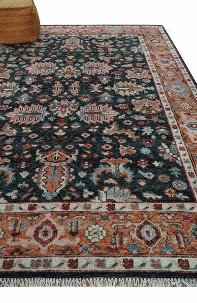 Black and Rust Traditional Hand Knotted Oushak wool 8x10 Area Rug - The Rug Decor