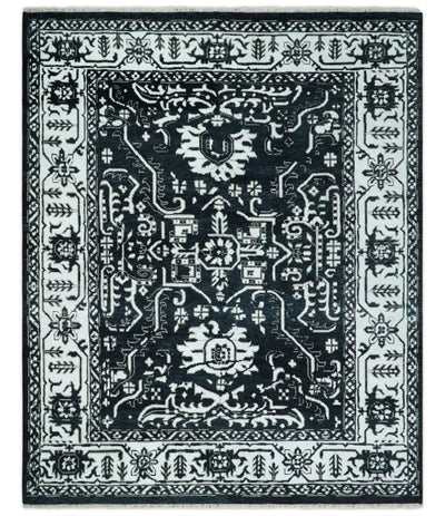 Black and White 6x9, 8x10 and 9x12 Hand Knotted Traditional Persian Oushak Wool and Viscose Rug, Accent Rug | TRDCP840 - The Rug Decor