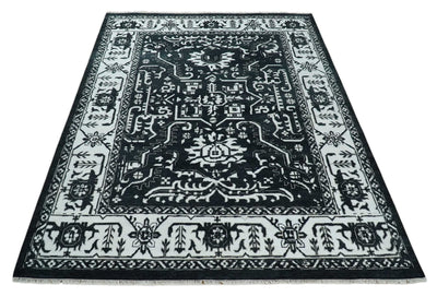 Black and White 6x9 and 9x12 Hand Knotted Traditional Persian Oushak Wool and Viscose Rug, Accent Rug | TRDCP840 - The Rug Decor