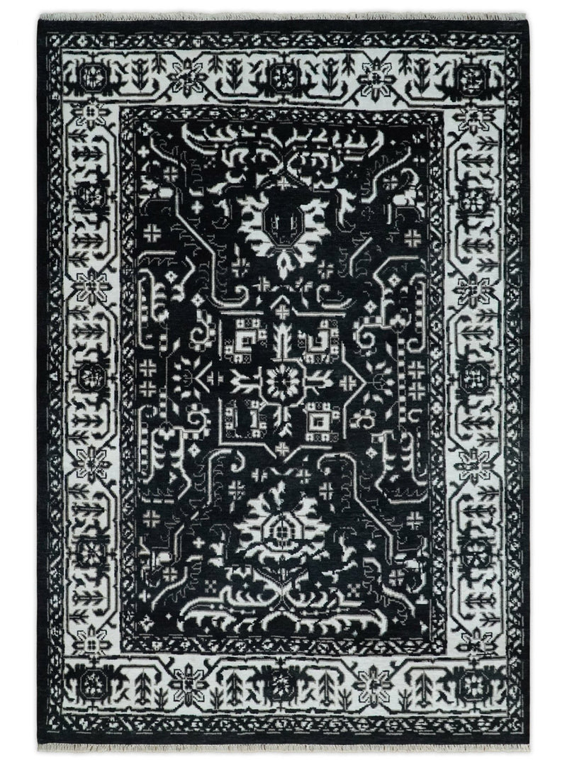 Black and White 6x9 Hand Knotted Traditional Persian Oushak Wool and Viscose Rug, Accent Rug | TRDCP84069 - The Rug Decor