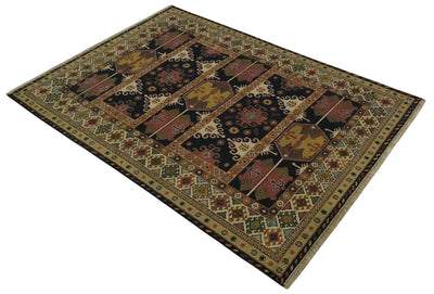 Black, Beige and Rust 6x9 Traditional Hand Woven Soumak Dhurrie Wool Area Rug - The Rug Decor