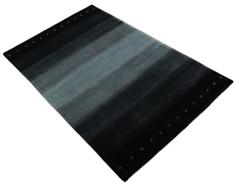 Black, Charcoal and Gray Striped Wool Hand Woven Southwestern Lori Gabbeh Rug| KNT24 - The Rug Decor