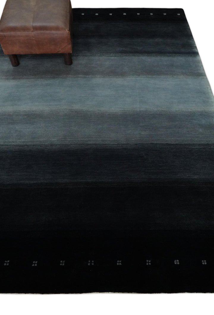 Black, Charcoal and Gray Striped Wool Hand Woven Southwestern Lori Gabbeh Rug| KNT24 - The Rug Decor