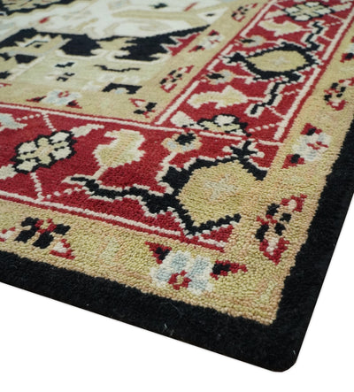 Black, Ivory, Olive and Brown Hand knotted Traditional Heriz Medallion Multi Size Wool Area Rug - The Rug Decor