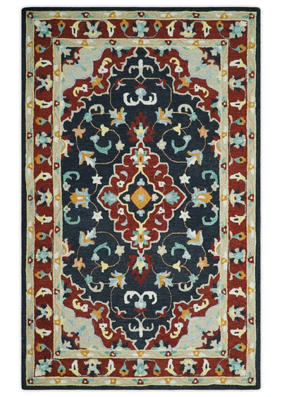 Black, Rust and Beige 3x5, 5x8, 6x9 and 8x10 Hand Tufted Antique Style Wool Area Rug - The Rug Decor