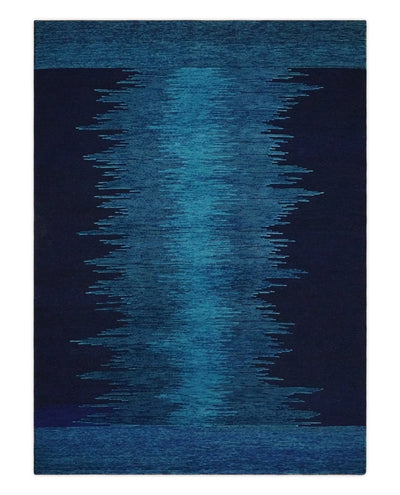 Blue Abstract Wool Hand Woven Southwestern Lori Gabbeh Rug| KNT37 - The Rug Decor