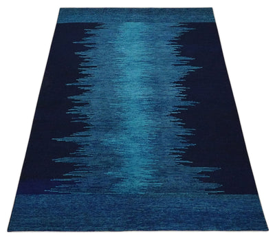 Blue Abstract Wool Hand Woven Southwestern Lori Gabbeh Rug| KNT37 - The Rug Decor
